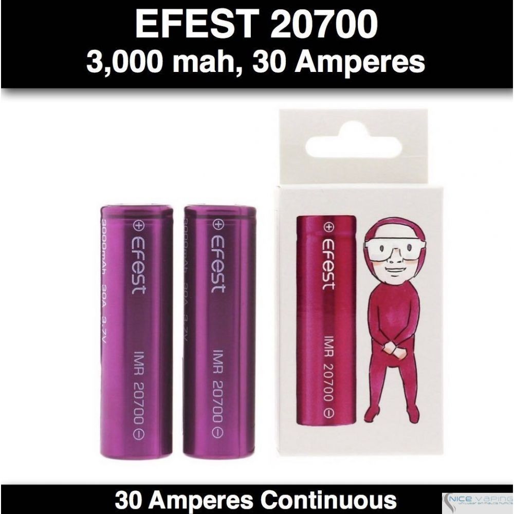 Efest 20700 IMR Flat Purple, 3,000 mah, 30 Amp Continuous